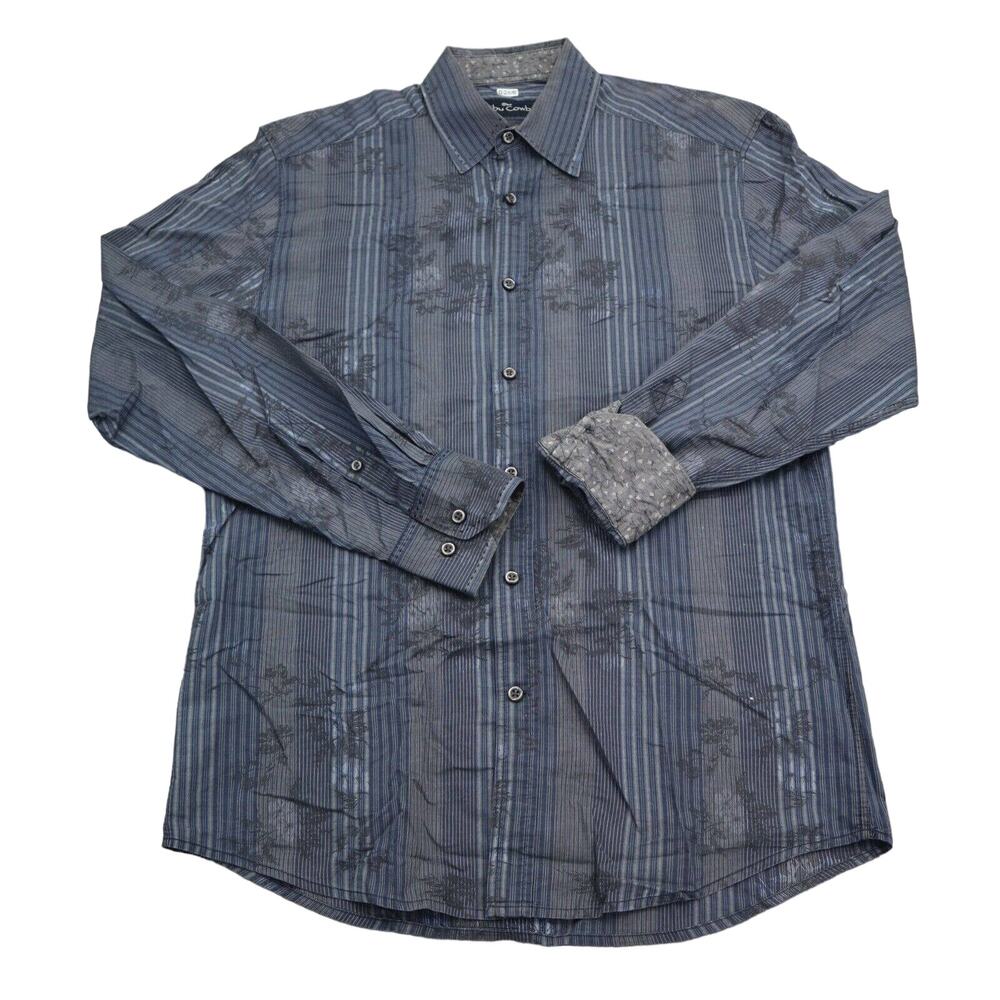 Malibu Cowboy Shirt Mens M Blue Black Striped Long Sleeve Flip Cuff Western